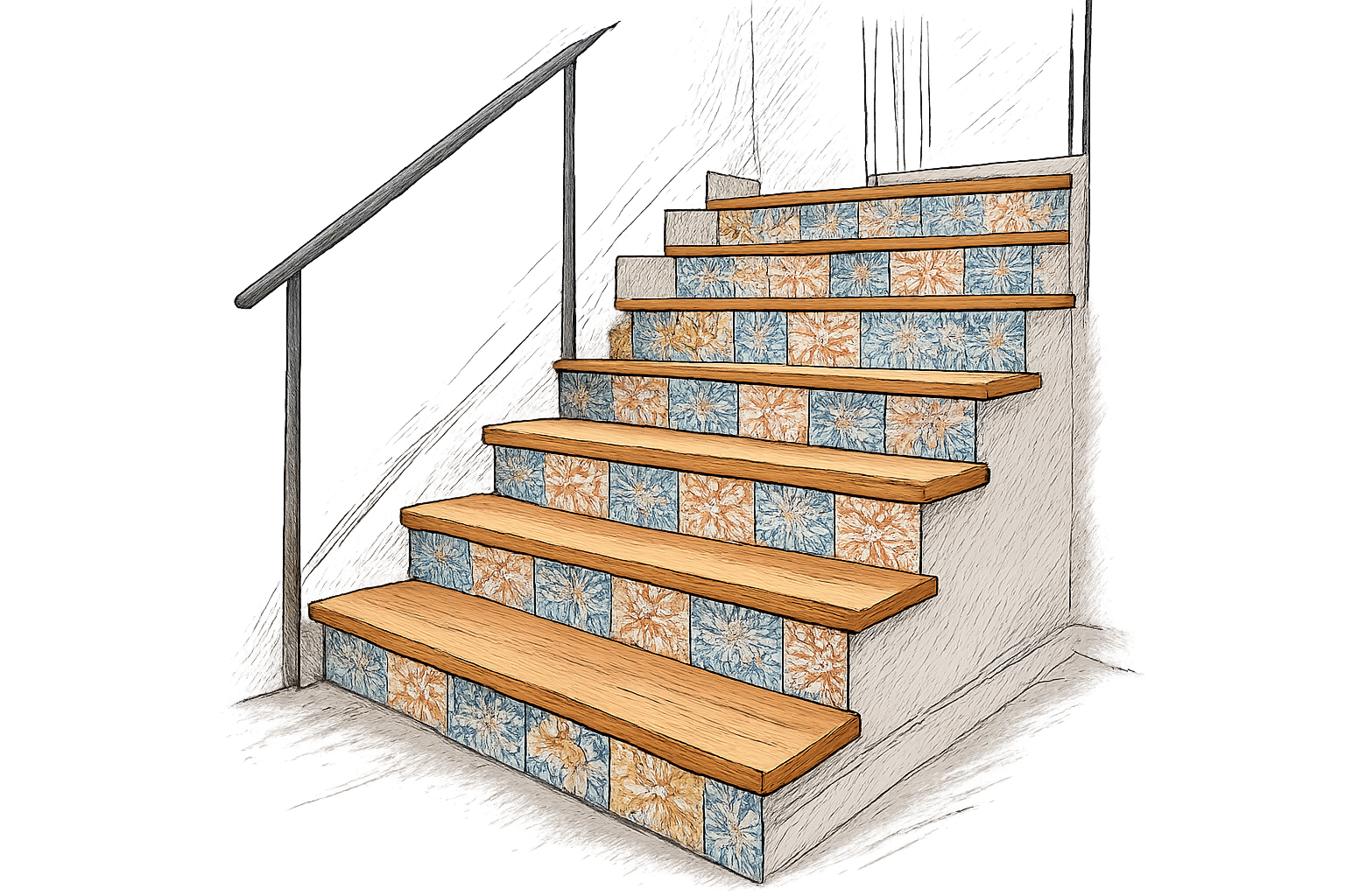 escalier bois et carrelage